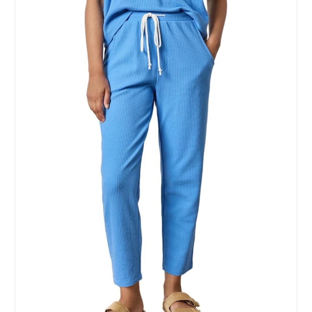 Lilla P Drawcord Waffle Pants Bluejay‎ Blue Women Size Small Cotton Blend New